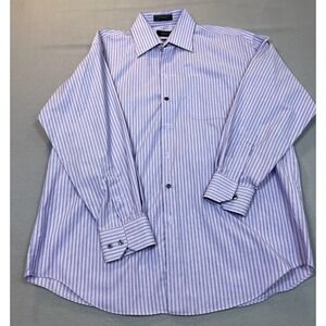 Claiborne Shirt Mens XL 17 Purple Button Up Dress Striped Purple‎ Wrinkle Free